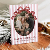 Whimsical Hand Drawn Coquette Red Bow Family Photo シーズンカード