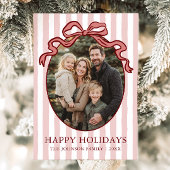 Whimsical Hand Drawn Coquette Red Bow Family Photo シーズンカード