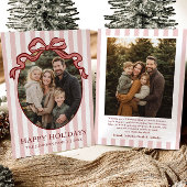 Whimsical Hand Drawn Coquette Red Bow Family Photo シーズンカード