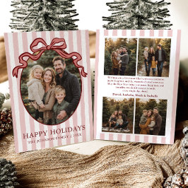 Whimsical Hand Drawn Coquette Red Bow Family Photo シーズンカード