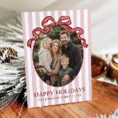 Whimsical Hand Drawn Coquette Red Bow Family Photo シーズンカード