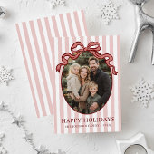 Whimsical Hand Drawn Coquette Red Bow Family Photo シーズンカード