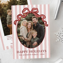 Whimsical Hand Drawn Coquette Red Bow Family Photo シーズンカード