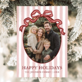 Whimsical Hand Drawn Coquette Red Bow Family Photo シーズンカード