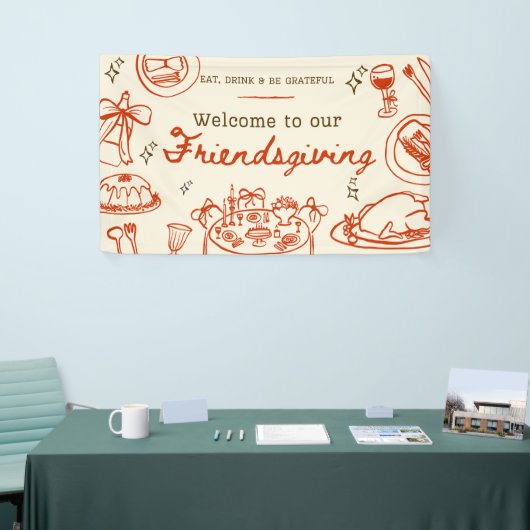 Whimsical hand drawn cute friendsgiving banner 横断幕 (トレードショー)