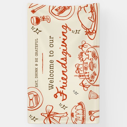 Whimsical hand drawn cute friendsgiving banner 横断幕 (縦)