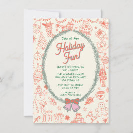 Whimsical hand drawn doodle Christmas Party 招待状