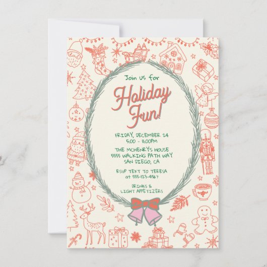Whimsical hand drawn doodle Christmas Party 招待状 (正面)