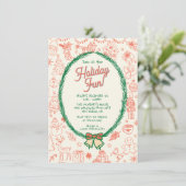 Whimsical hand drawn doodle Christmas Party 招待状 (スタンド正面)