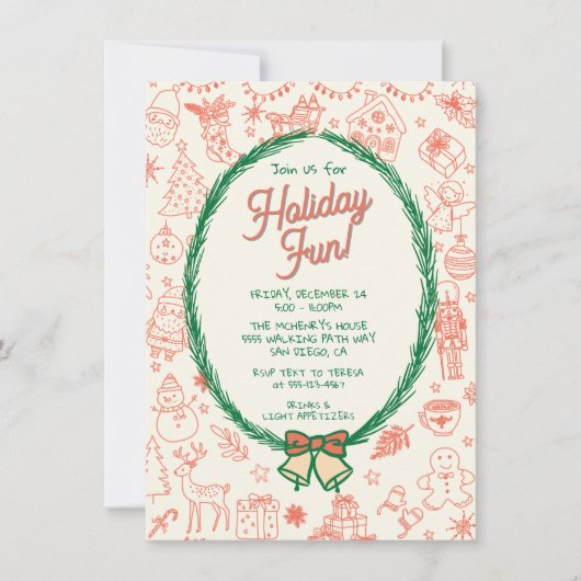 Whimsical hand drawn doodle Christmas Party 招待状 (正面)