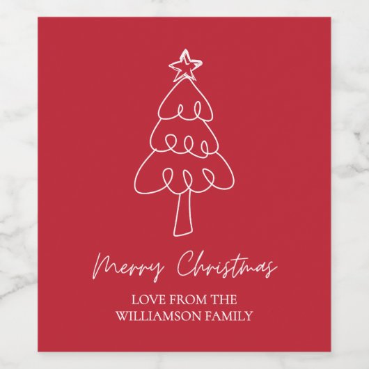Whimsical Hand Drawn Doodle Christmas Tree Red ワインラベル (シングルラベル)