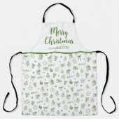 Whimsical Hand Drawn Doodle Green エプロン (正面)