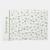 Whimsical Hand Drawn Doodle Green キッチンタオル (横)