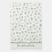 Whimsical Hand Drawn Doodle Green キッチンタオル (縦)