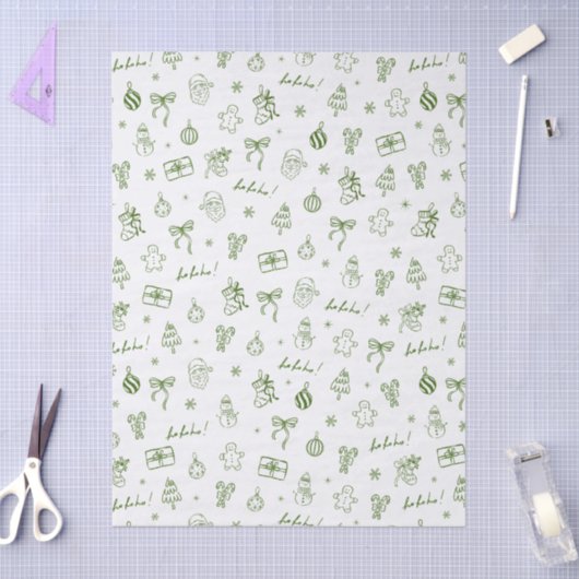 Whimsical Hand Drawn Doodle Green 薄葉紙 (クラフト)