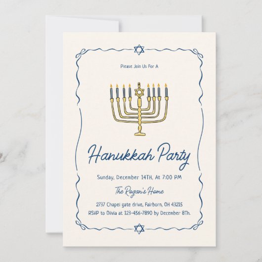 Whimsical Hand Drawn Doodle Hanukkah Party   招待状 (正面)