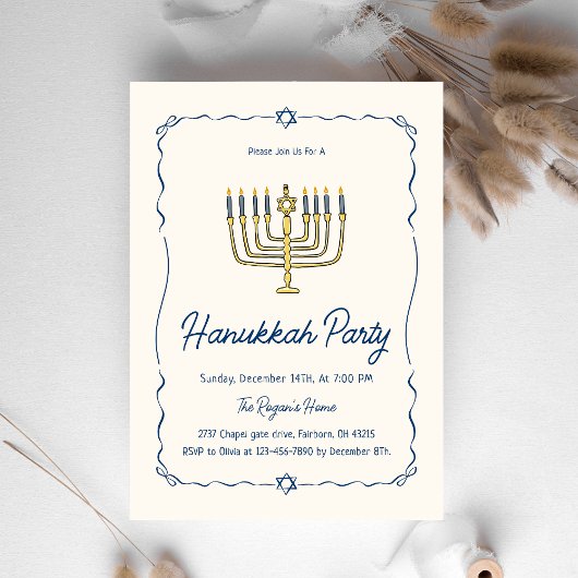 Whimsical Hand Drawn Doodle Hanukkah Party   招待状
