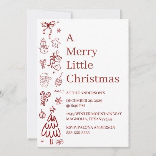 Whimsical Hand Drawn Doodle Red (正面)