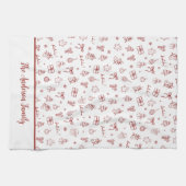 Whimsical Hand Drawn Doodle Red キッチンタオル (横)