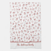 Whimsical Hand Drawn Doodle Red キッチンタオル (縦)