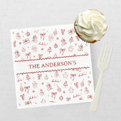 Whimsical Hand Drawn Doodle Red スタンダードランチョンナプキン