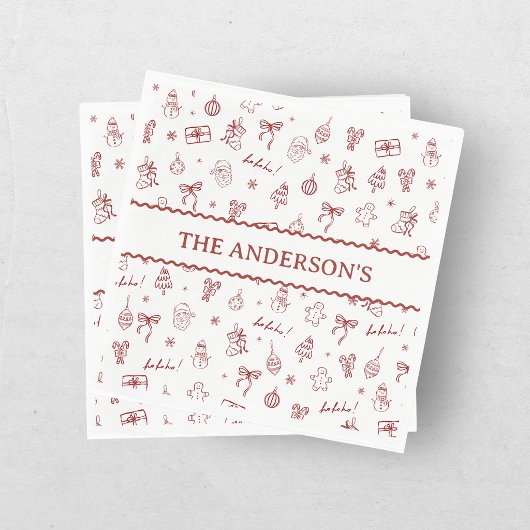 Whimsical Hand Drawn Doodle Red スタンダードランチョンナプキン