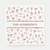 Whimsical Hand Drawn Doodle Red スタンダードランチョンナプキン (正面)