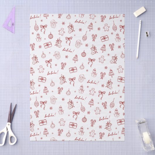 Whimsical Hand Drawn Doodle Red 薄葉紙 (クラフト)