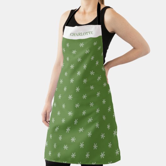 Whimsical Hand Drawn Doodle Snowflake Green エプロン (インサイチュ)