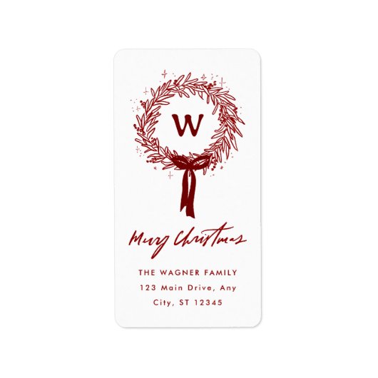 Whimsical Hand Drawn Doodle Wreath Christmas ラベル (正面)