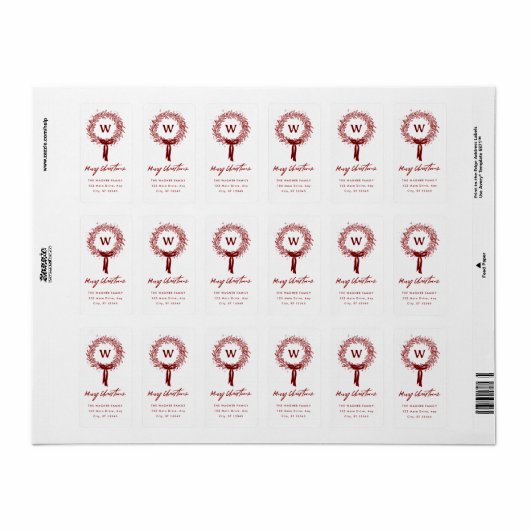 Whimsical Hand Drawn Doodle Wreath Christmas ラベル (フルシート)