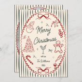 Whimsical Hand Drawn Doodles Christmas Photo シーズンカード (正面/裏面)