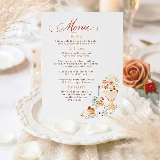 Whimsical Hand Drawn Earthy Fall Wedding Menu メニュー