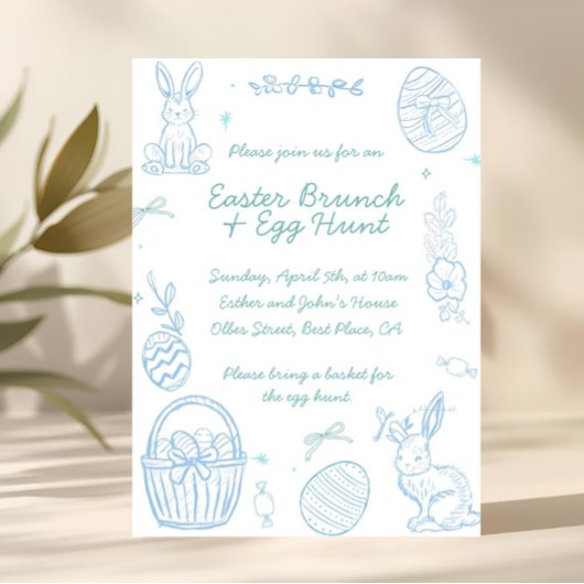 Whimsical Hand drawn Easter Brunch & Egg Hunt 招待状