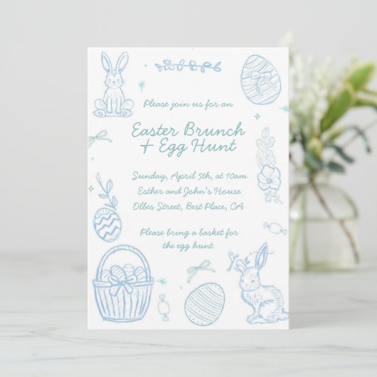 Whimsical Hand drawn Easter Brunch & Egg Hunt 招待状 (スタンド正面)