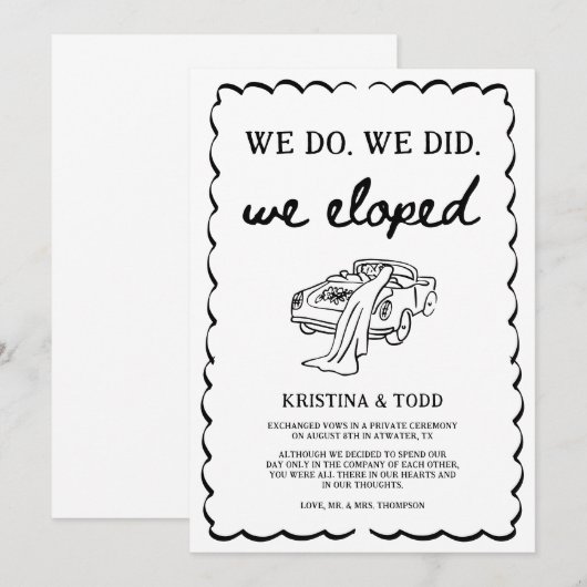 Whimsical Hand Drawn Eloped Wedding Announcement 招待状 (正面/裏面)