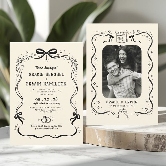 Whimsical Hand Drawn Engagement Party Invitation 招待状