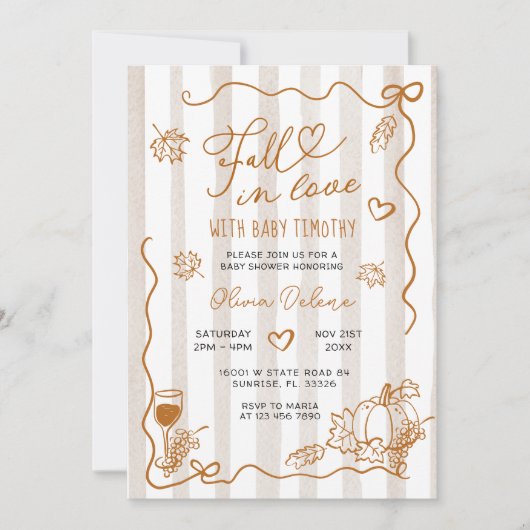 Whimsical Hand Drawn Fall In Love Baby Shower  招待状 (正面)