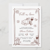 Whimsical Hand Drawn Fall In Love Bridal Shower  招待状 (正面)