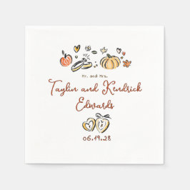 Whimsical Hand Drawn Fall Love Wedding Napkins スタンダードカクテルナプキン