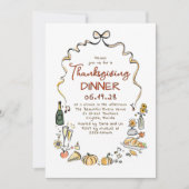 Whimsical Hand Drawn Fall Thanksgiving Dinner 招待状 (正面)