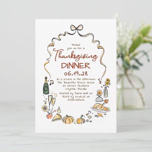 Whimsical Hand Drawn Fall Thanksgiving Dinner 招待状 (スタンド正面)