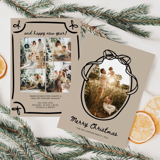 Whimsical Hand Drawn Family Photo Christmas シーズンカード