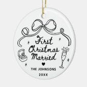 Whimsical Hand Drawn  First Christmas Married セラミックオーナメント (左)