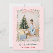 Whimsical Hand Drawn Floral Bow Christmas 1 Photo シーズンカード (正面)
