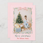 Whimsical Hand Drawn Floral Bow Christmas 1 Photo シーズンカード (正面/裏面)