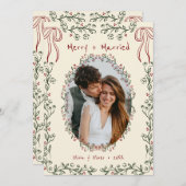 Whimsical Hand Drawn Floral Photo Newlywed シーズンカード (正面/裏面)