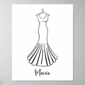  whimsical hand-drawn French wedding dress art ポスター (正面)