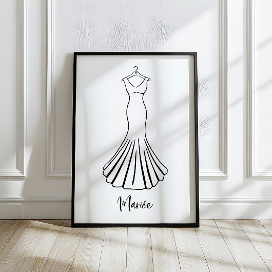  whimsical hand-drawn French wedding dress art ポスター