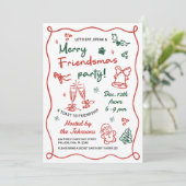 Whimsical Hand Drawn Friendsmas Christmas Party 招待状 (スタンド正面)